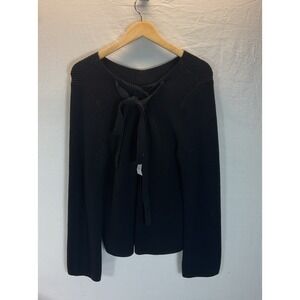 New Loft Tie Neck Long Sleeve Sweater XL‎ Black Waffle Winter